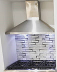 3D Marble and Glass Subway Tile Stove Backsplash