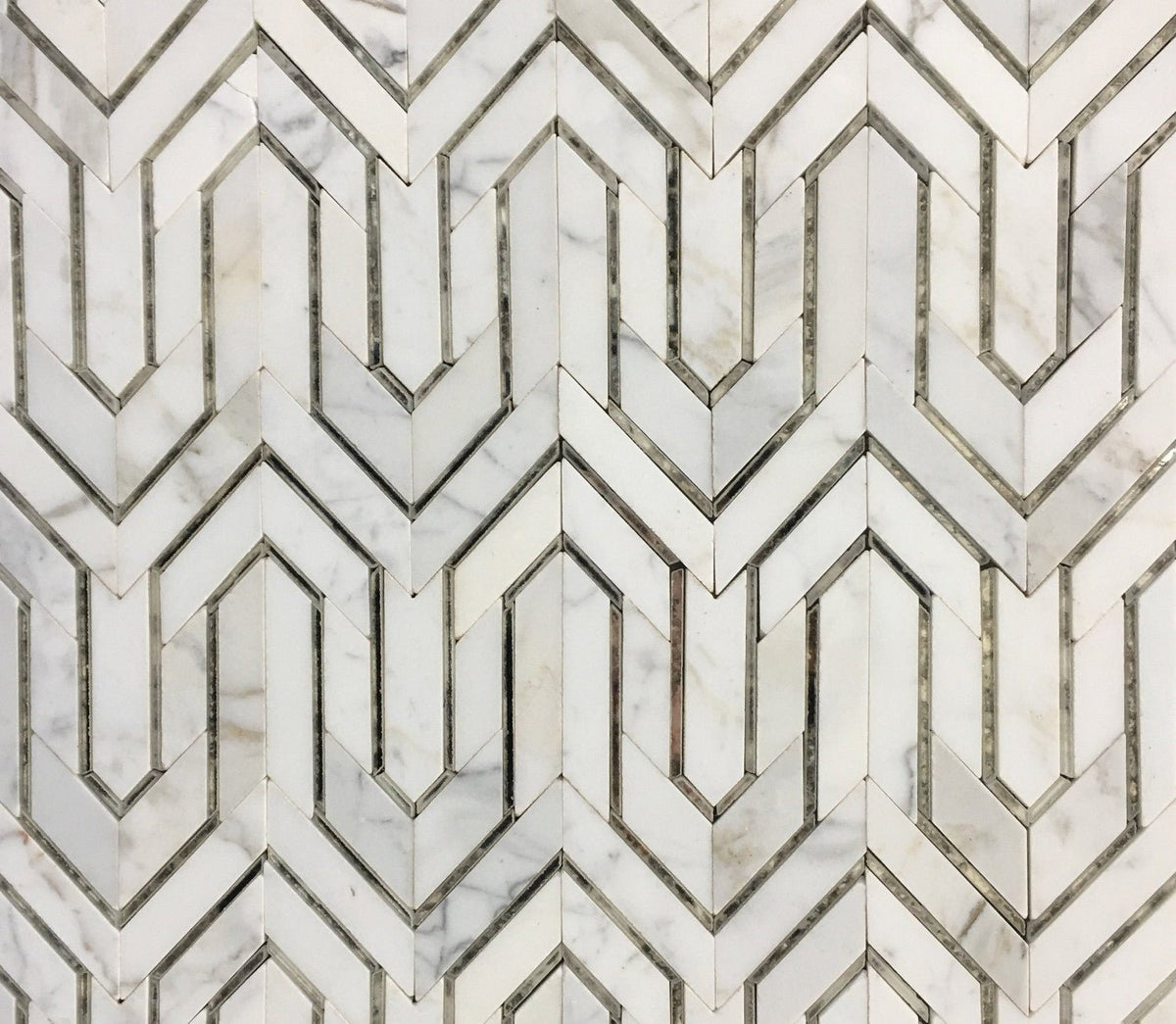 Bianco Carrara Marble and Antique Mirror Glass Waterjet Mosaic Tile in Greek Key - TileBuys
