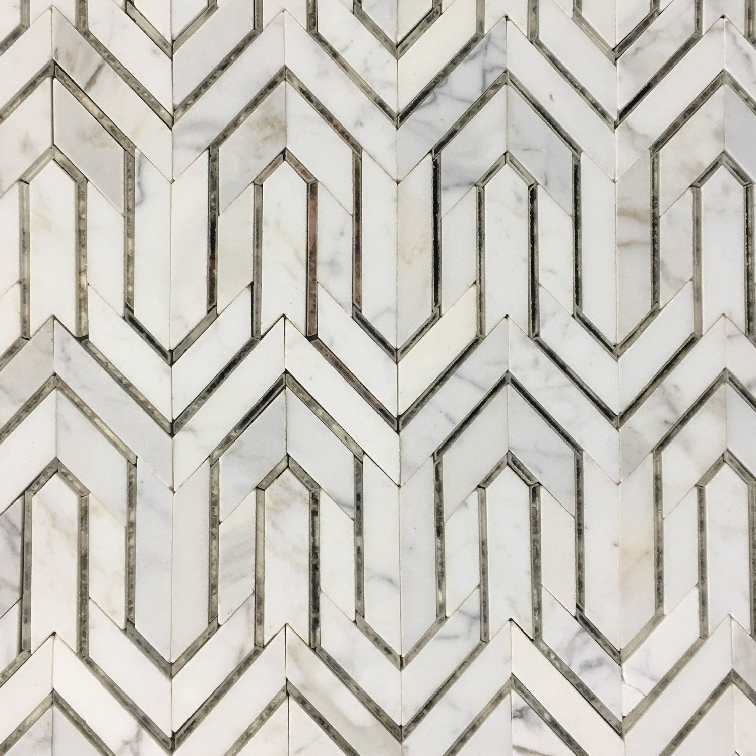 Bianco Carrara Marble and Antique Mirror Glass Waterjet Mosaic Tile in Greek Key - TileBuys