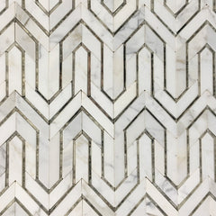 Bianco Carrara Marble and Antique Mirror Glass Waterjet Mosaic Tile in Greek Key - TileBuys