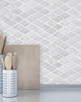 Bianco Carrara Marble Mosaic Tile - Beveled Diamonds - Polished - TileBuys