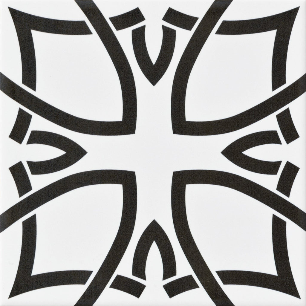Flora Black and White Spanish Porcelain 12x12 Tile