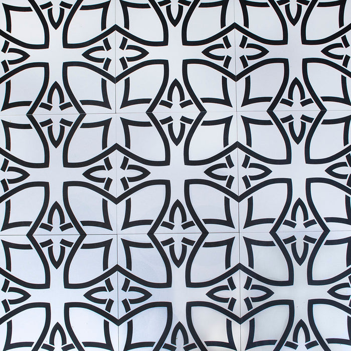 Flora Black and White Spanish Porcelain 12x12 Tile