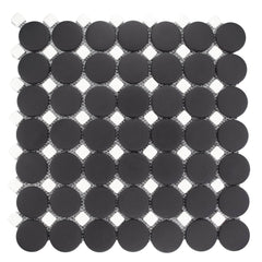 Matte Black Glass Circle Mosaic Tile with White Accent Dot