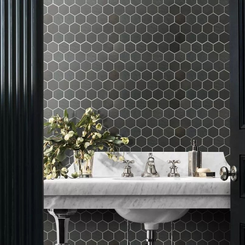 Multi Finish Porcelain Dark Charcoal Grey 2" Hexagon Tile