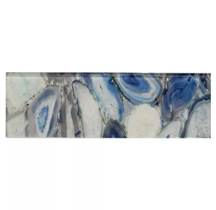 Closeup of a Blue, Gray &amp; Off-White Agate Geode Pattern Subway Tile