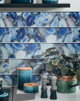 Multicolor Blue, Gray & White Glass Subway Tile Kitchen Backsplash 