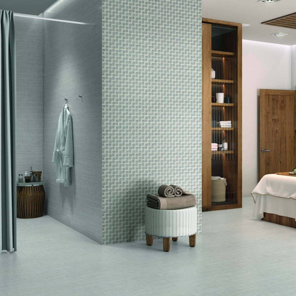 Blue Crosshatch 12x24 Porcelain Tile Wall