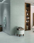 Blue Crosshatch 12x24 Porcelain Tile Wall