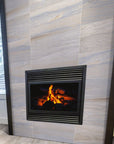 Matte Blue Gray and Beige 12x24 Paradise Porcelain Tile Fireplace Surround