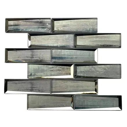 Blue - Gray Wood Grain Glass 3D Subway Mosaic Tile - TileBuys