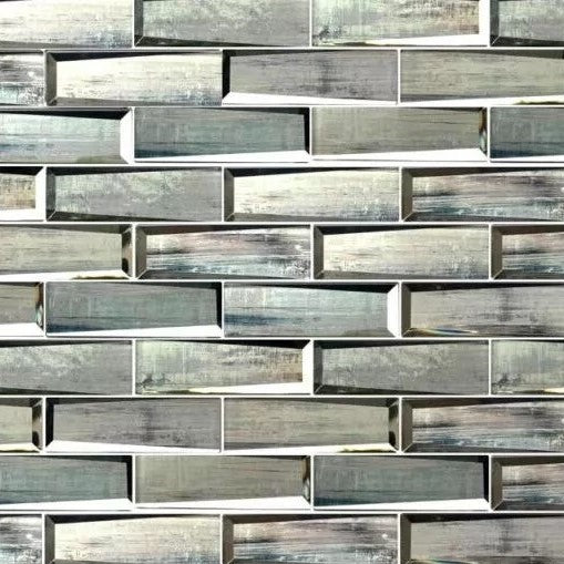 Blue - Gray Wood Grain Glass 3D Subway Mosaic Tile - TileBuys