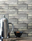 Blue Gray Wood Grain Textured Glass Subway Tile Kitchen Backsplash