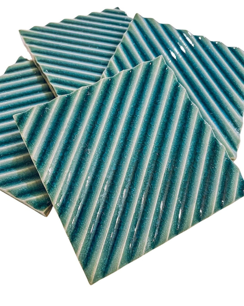 Blue Green Crackle Porcelain Textured Line Pattern 5x5 Tile - TileBuys