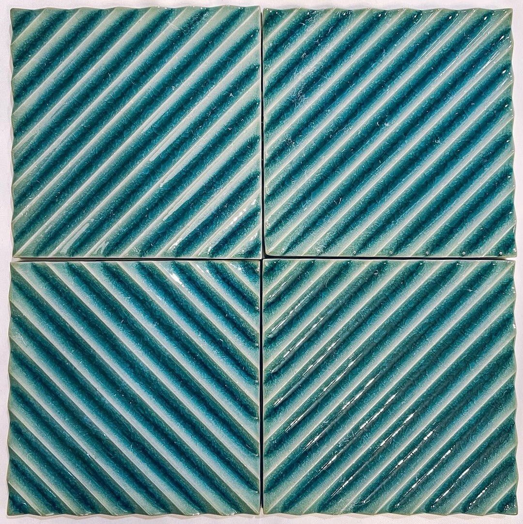 Blue Green Crackle Porcelain Ribbed 5x5 Tiles