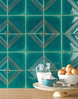 Blue Green Porcelain Concentric Diamond Pattern 5x5 Tile Backsplash