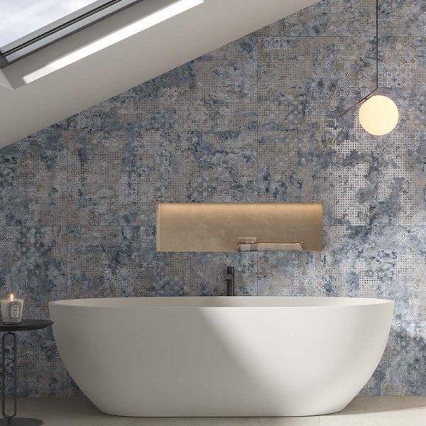 Bohemian Blue Distressed 20x40 Porcelain Tile Wall