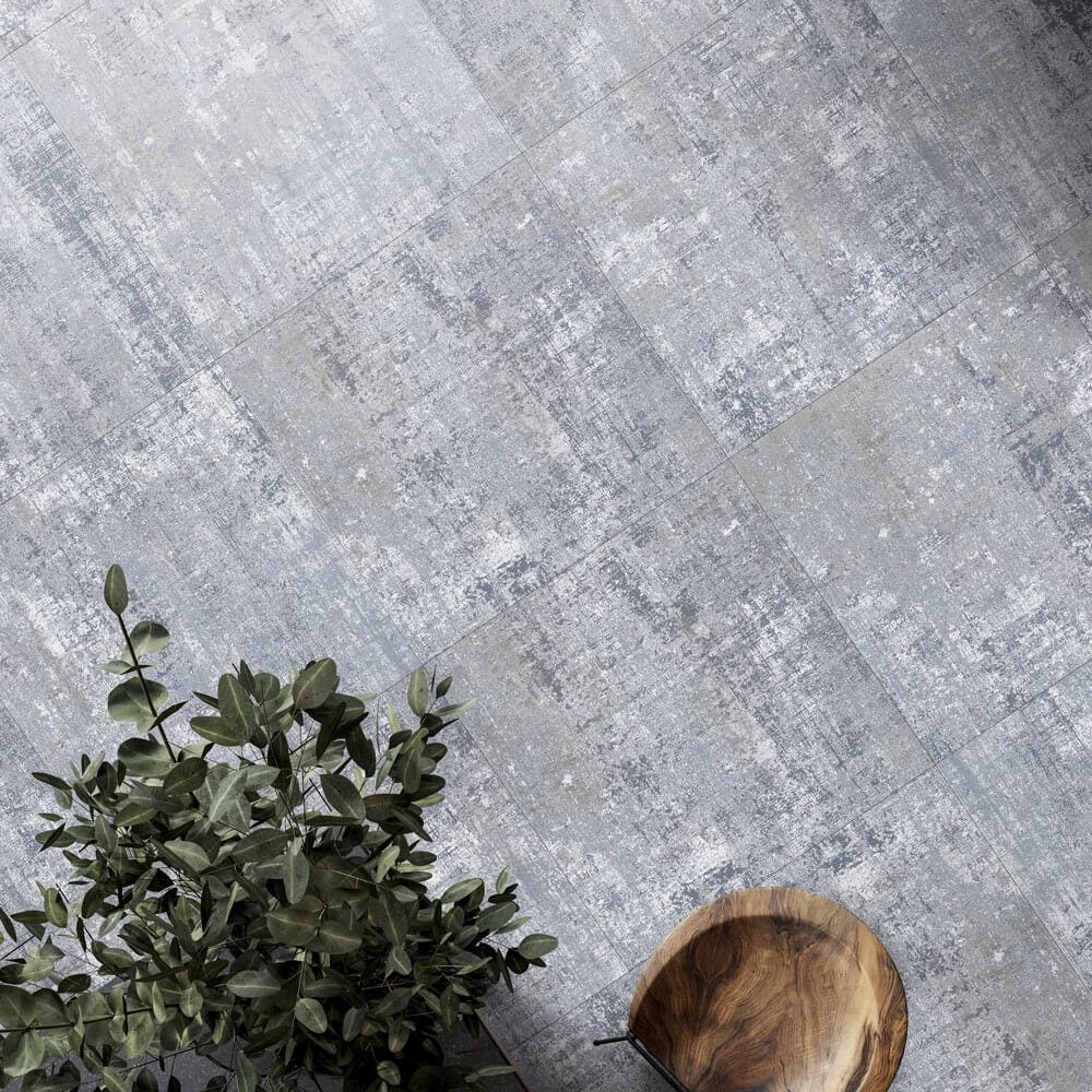 Bohemian Blue Gray and Off-White 24x24 Porcelain Tile Floor