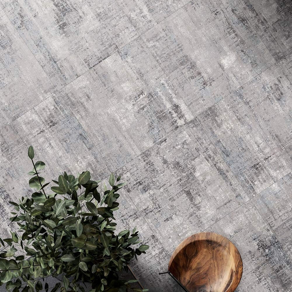 Bohemian Distressed Gray and Off-White 24 x 24 Porcelain Tile Floor