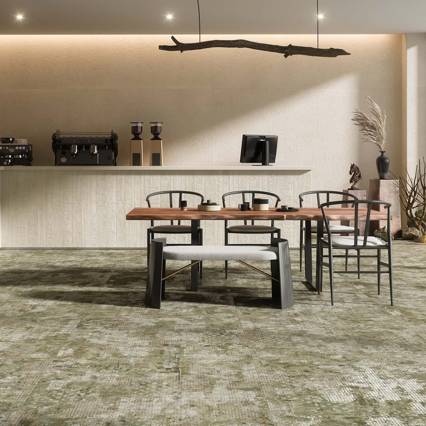 Distressed Green Bohemian 20x40 Porcelain Tile Floor