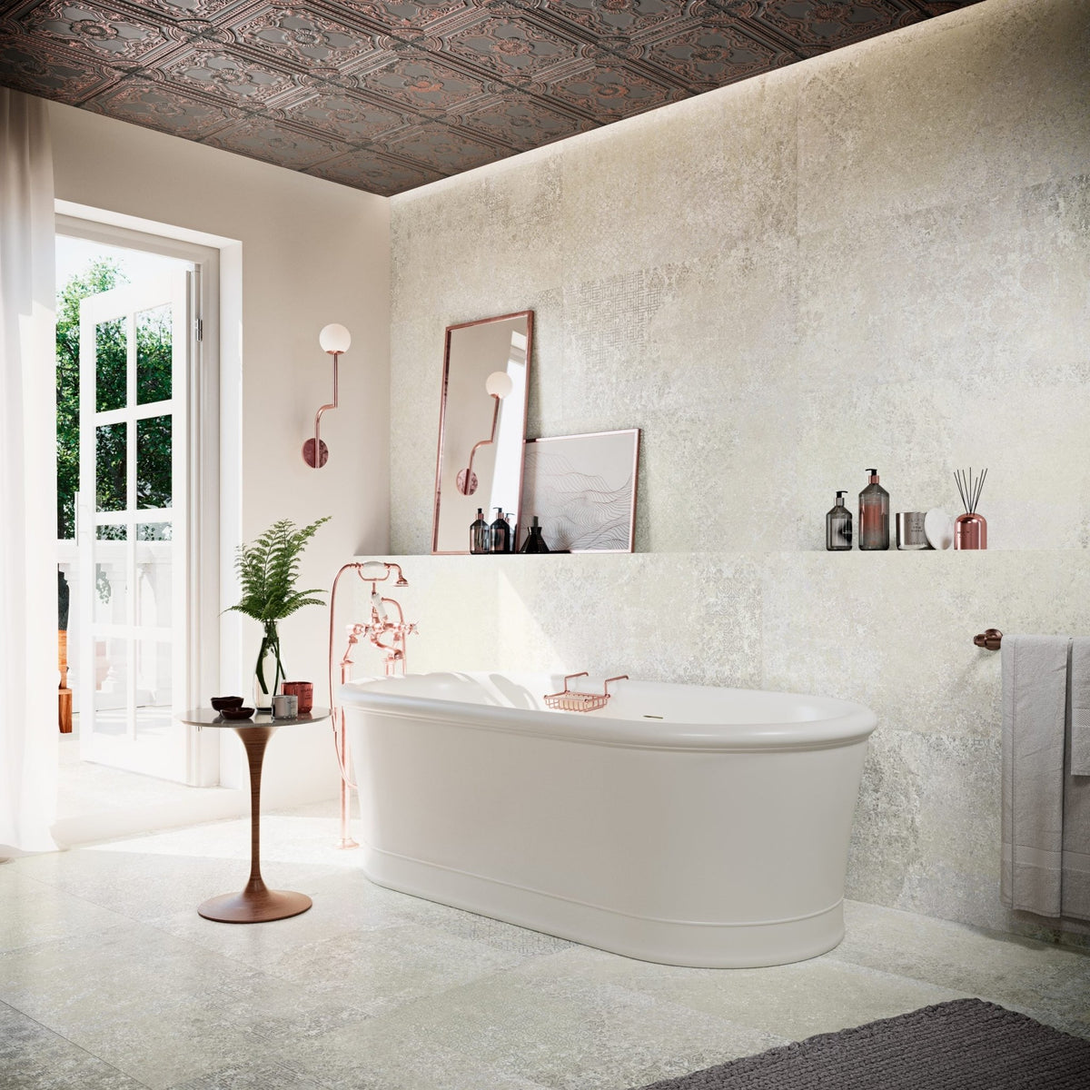 Bohemian Ivory Sand Porcelain Tub Surround