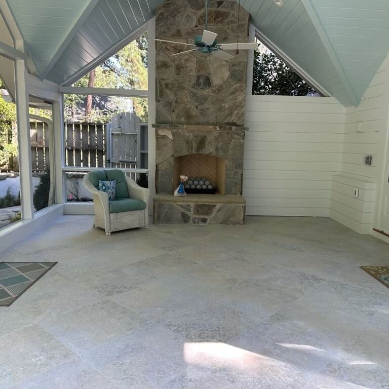 Sunroom with 24x24 Boho Ivory Sand Porcelain Tile Floor