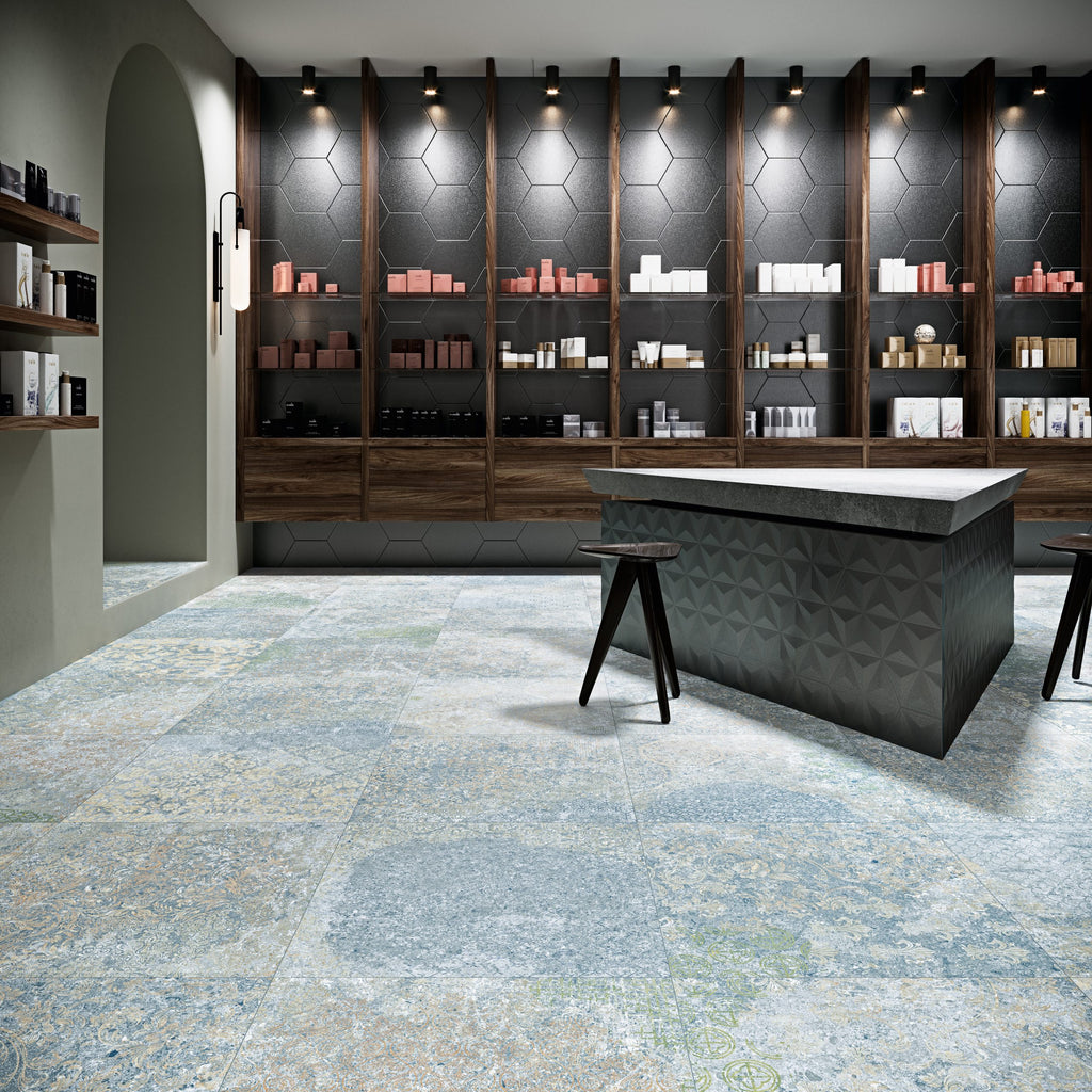 Boho Blue Porcelain 24x24 Bathroom Floor Tile