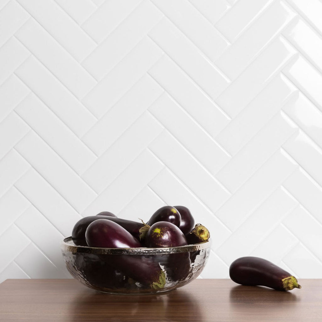 Glossy Finish Bright White Ceramic 3x10 Subway Tile Accent Wall