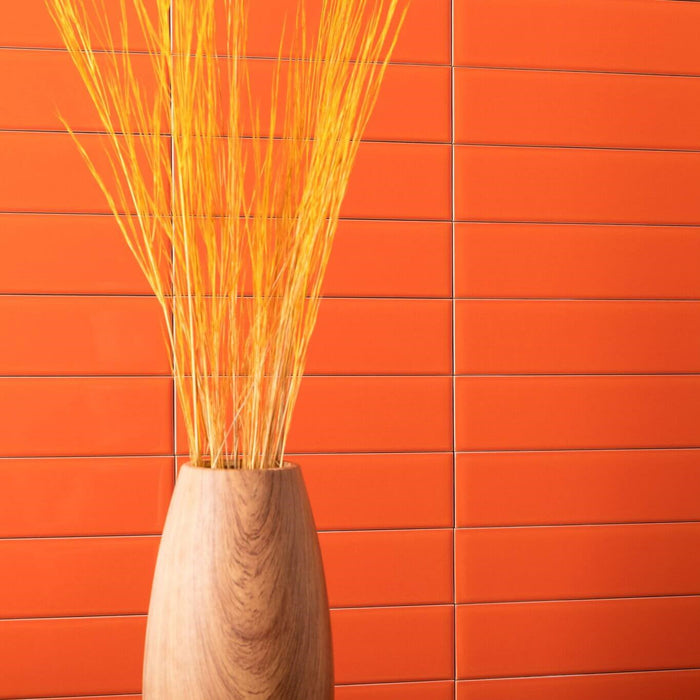 Glossy Ceramic 3 x 10 Subway Wall Tile in Orange