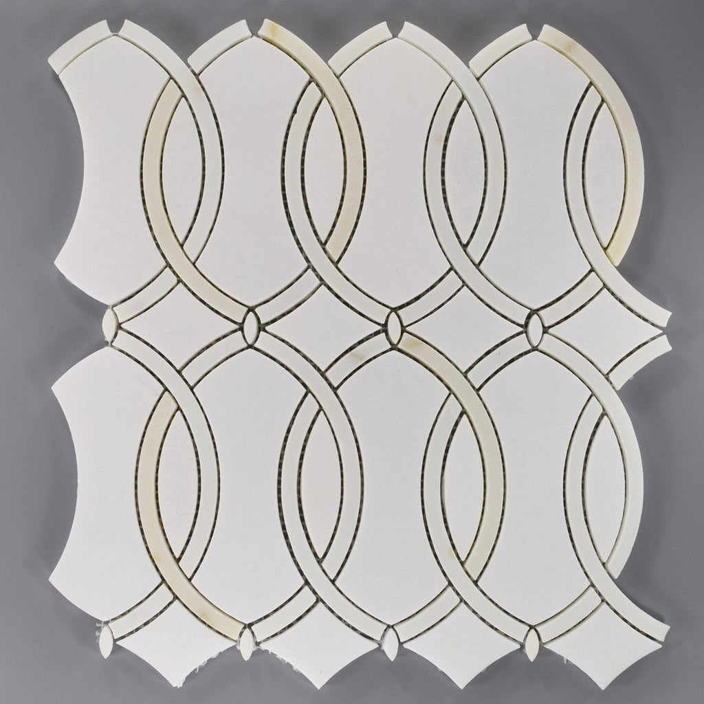 Calacatta and Thassos Marble Waterjet Mosaic Tile in Interlocked Ovals - TileBuys