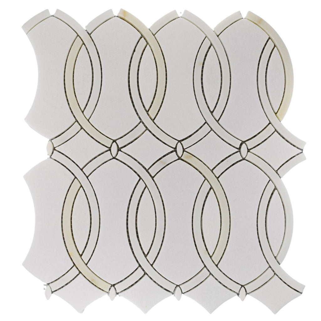 Calacatta and Thassos Marble Waterjet Mosaic Tile in Interlocked Ovals - TileBuys