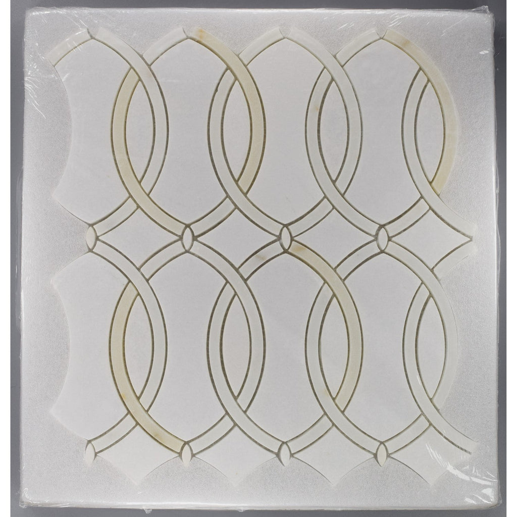 Calacatta and Thassos Marble Waterjet Mosaic Tile in Interlocked Ovals - TileBuys
