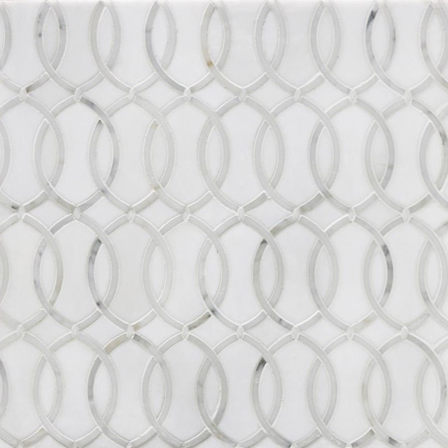 Calacatta and Thassos Marble Waterjet Mosaic Tile in Interlocked Ovals - TileBuys