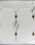 Calacatta and Thassos Marble with Brass Accent Waterjet Mosaic Tile in Falling Diamonds - TileBuys