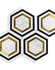 Black and White Marble With Brass Inlaid Hexagon Tiles