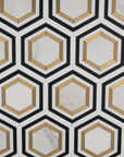 Black and White Marble With Brass Hexagon Inlaid Mosaic Tile