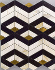 Calacatta Gold & Black Marble Geometric 3D Tile with Brass Inlay - TileBuys