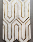 Calacatta Gold Marble and Gold Metal Waterjet Mosaic Tile in Greek Key Meandros - TileBuys