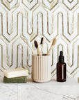 Calacatta Gold Marble and Gold Metal Waterjet Mosaic Tile in Greek Key Meandros - TileBuys
