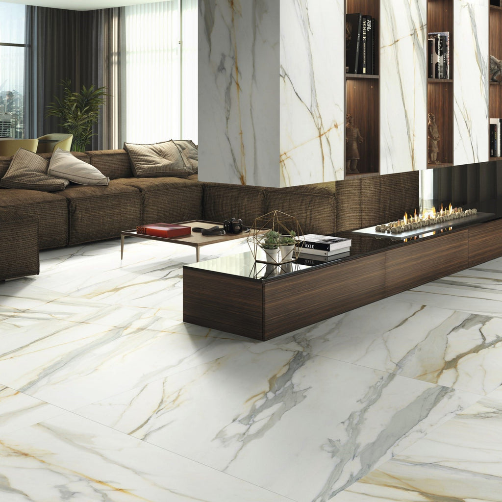 Calacatta Gold Marble Look Porcelain Tiles - TileBuys