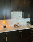 White and Gold Kitchen Picket Tile Backsplash 
