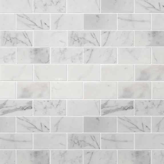 Calacatta Marble Mosaic Tile in 2x4" Mini Brick Subway Tiles Pattern - Polished - TileBuys
