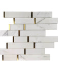Calacatta Marble Skinny Tile Backsplash with Gold Metal Accent - TileBuys