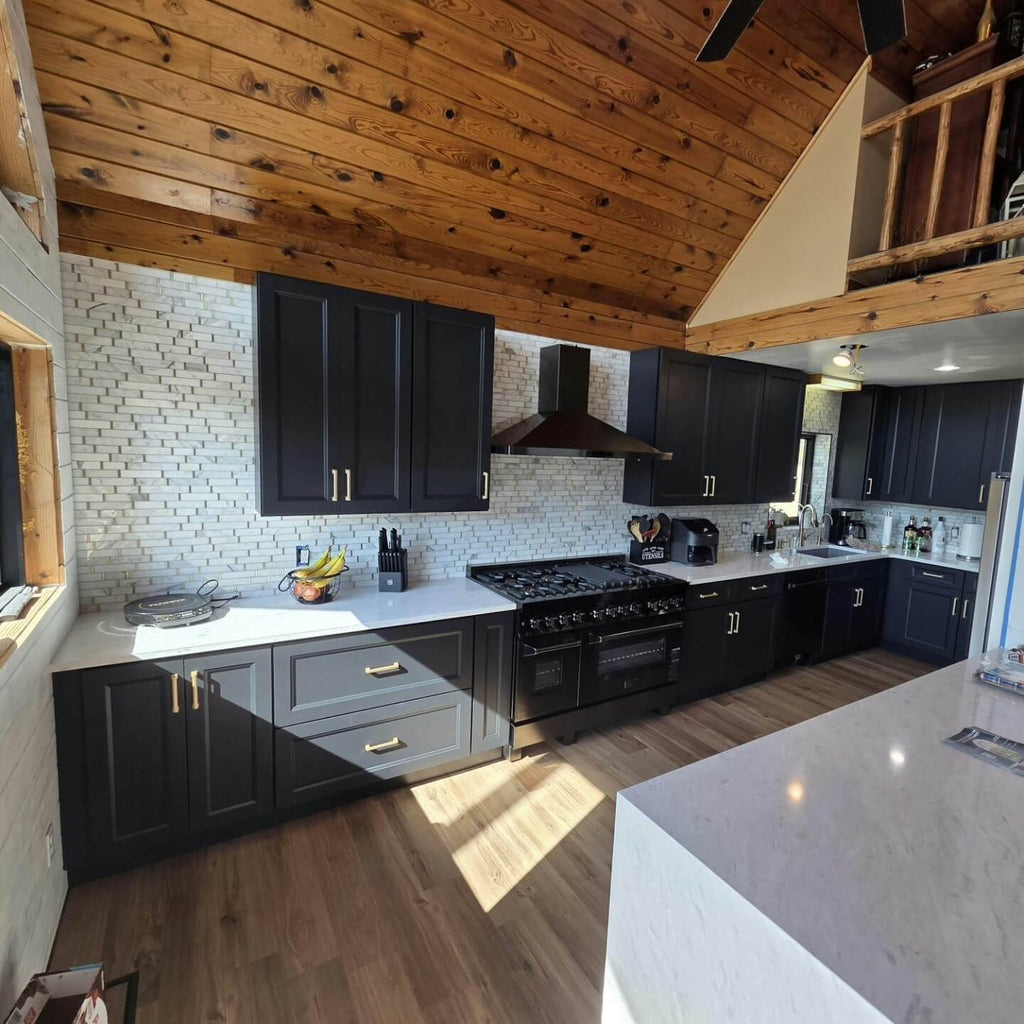 Calacatta Marble Skinny Tile Backsplash with Gold Metal Accent - TileBuys