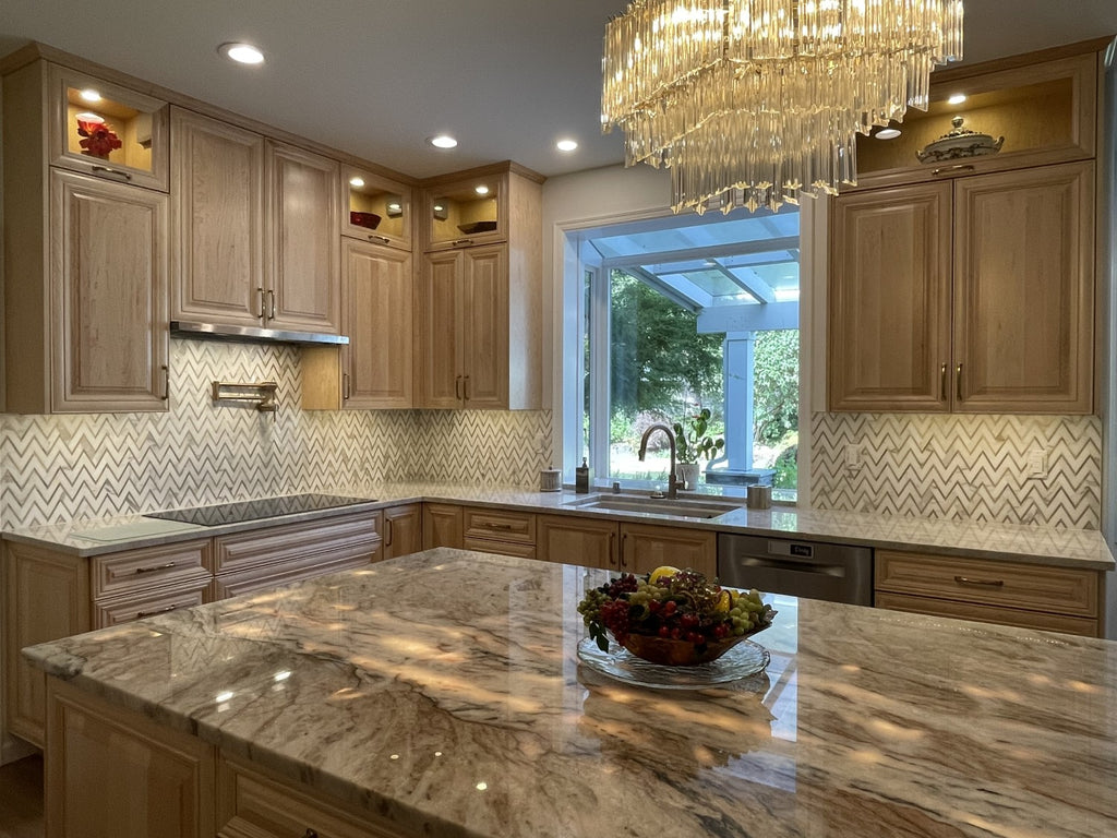 Calacatta (Calcutta) Marble with Gold Metal Waterjet Mosaic Tile in Golden Chevron