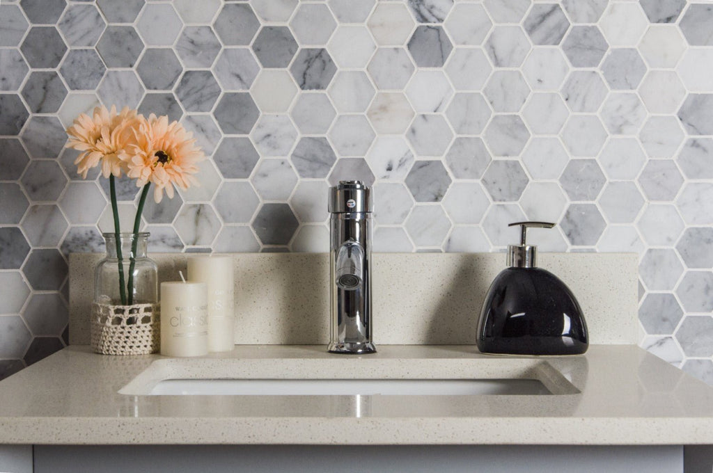 Carrara Bianco Marble Mosaic Tile - 2" Hexagons - Polished - TileBuys