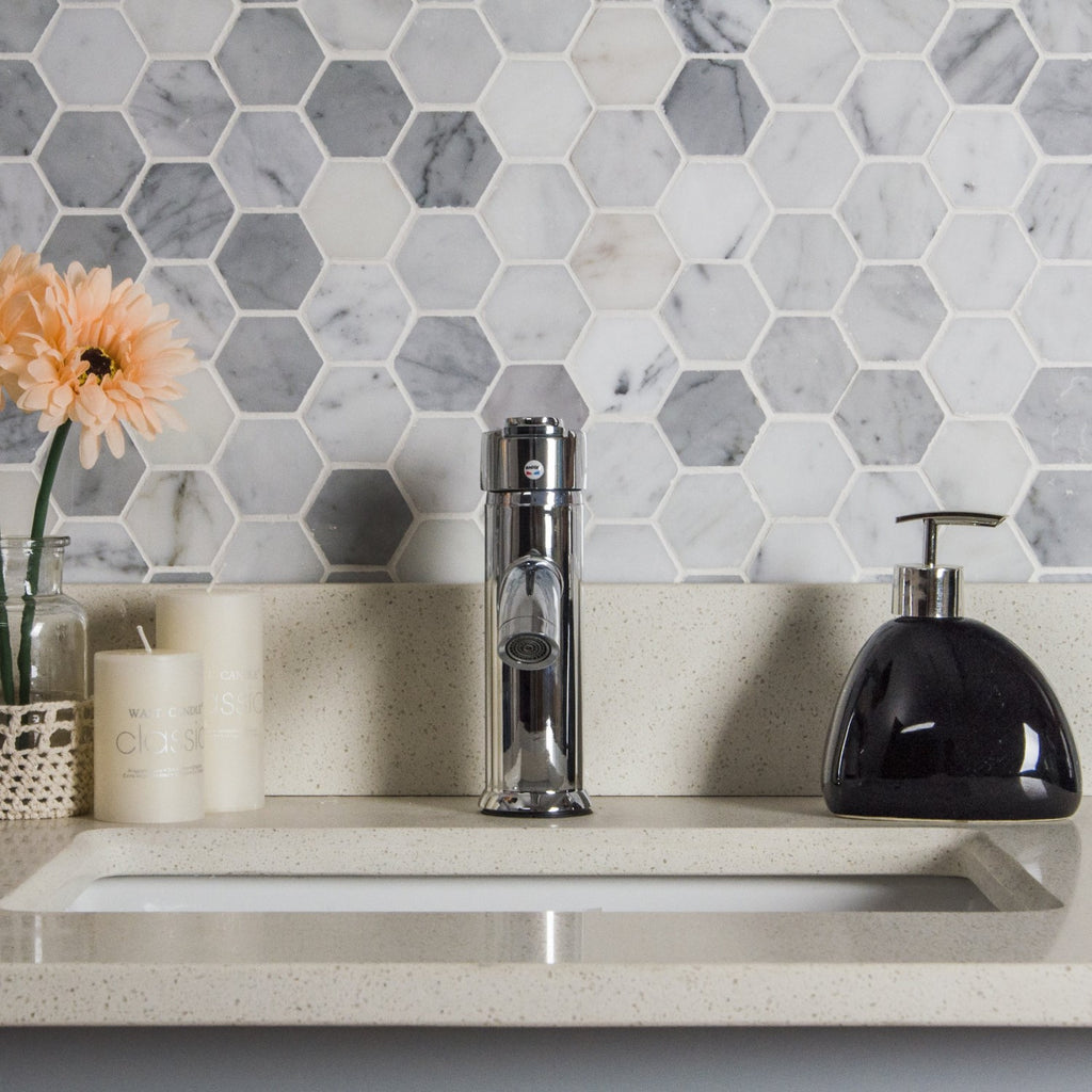Carrara Bianco Marble Mosaic Tile - 2" Hexagons - Polished