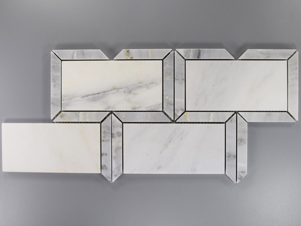 Carrara Marble Subway Mosaic Tile with Border