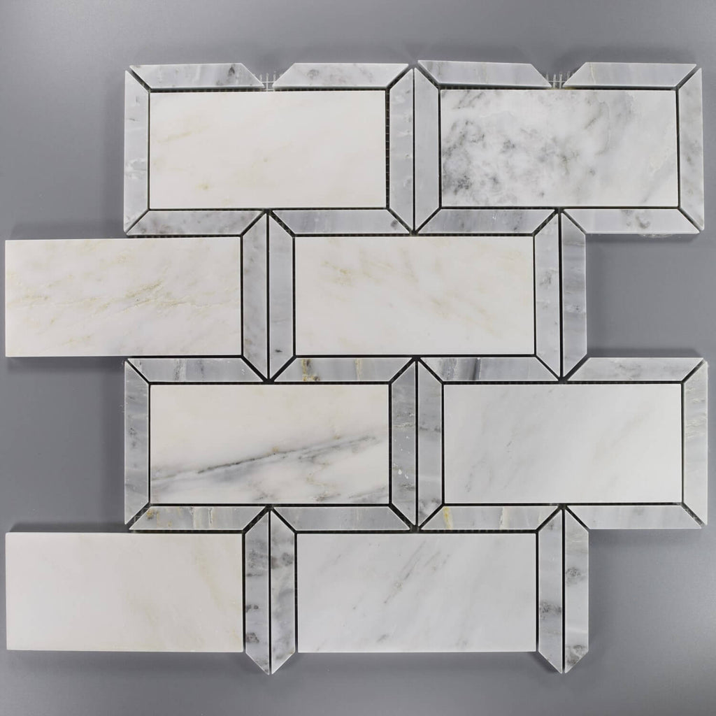 Carrara Marble Subway Mosaic Tile with Border