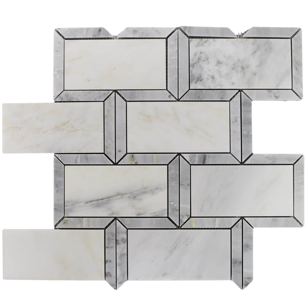 Carrara Marble Subway Mosaic Tile with Border